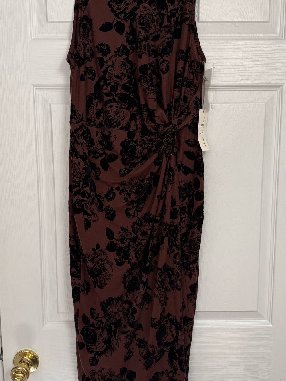 nine britton Brown and Black Abigail Fitted Knit Midi Dress